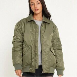Motel Rocks Olive Green Military Pilot Oversized Bomber Jacket Size M/L